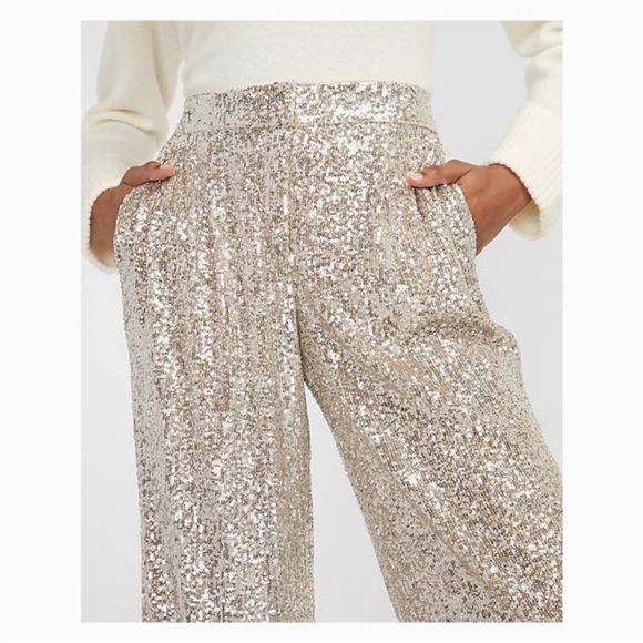 Express High Waisted Sequin Pleated Cropped Trouser Size Small - Picture 4 of 12